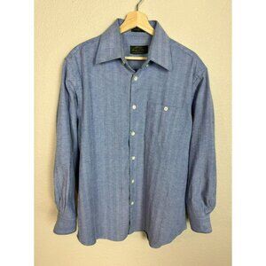 Orivs Men's Button Down Shirt Size Large Signature Collection Cotton Blue